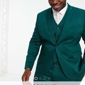 ASOS Design Plus skinny suit jacket and pants, cotton Forest Green